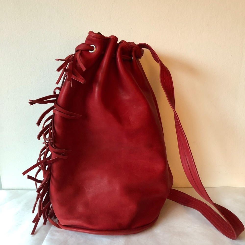 Vintage 80’s Red Leather Fringed Handbag